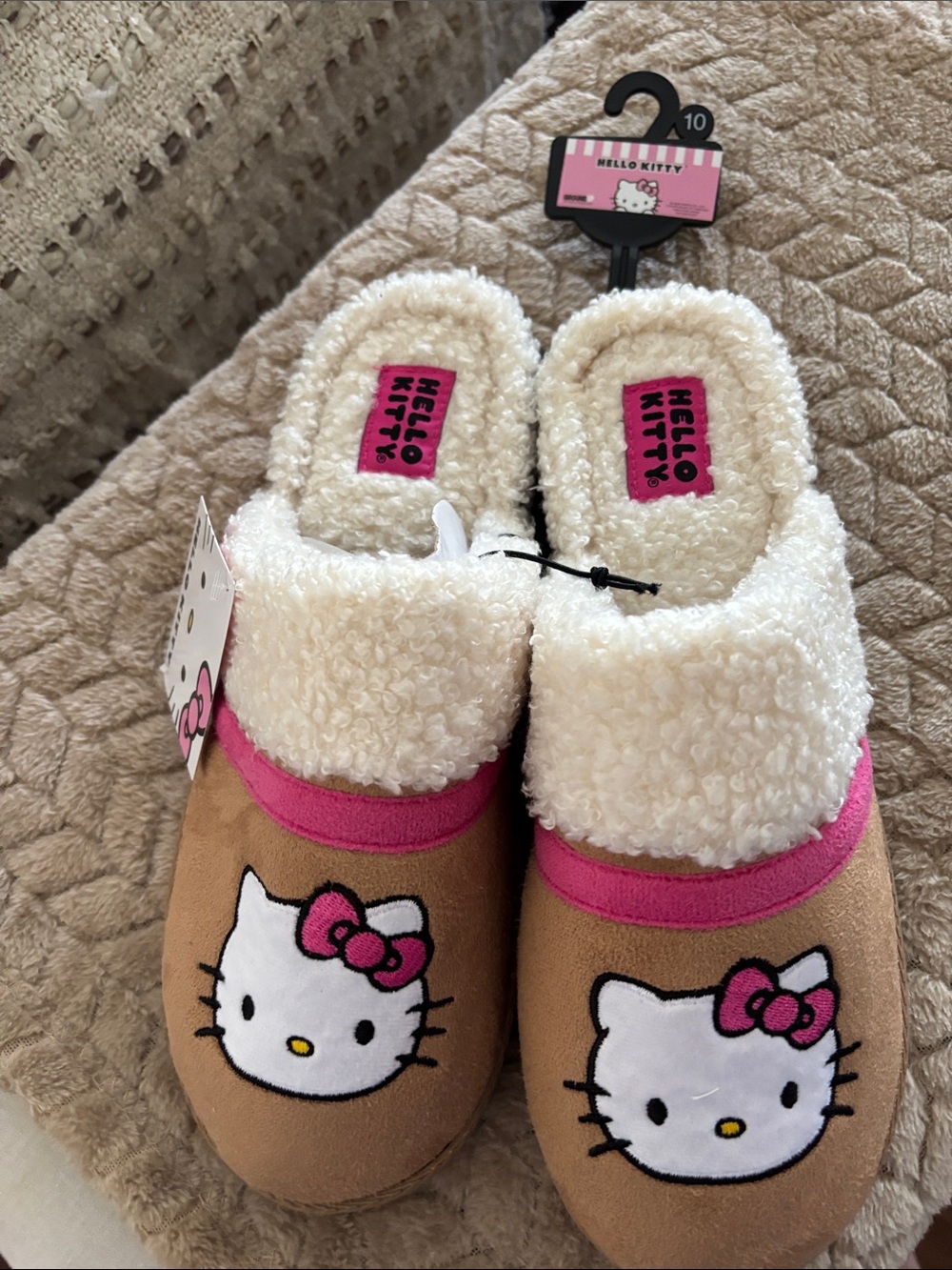 Hello Kitty Pink & Brown Faux-Shearling Kids Slippers
